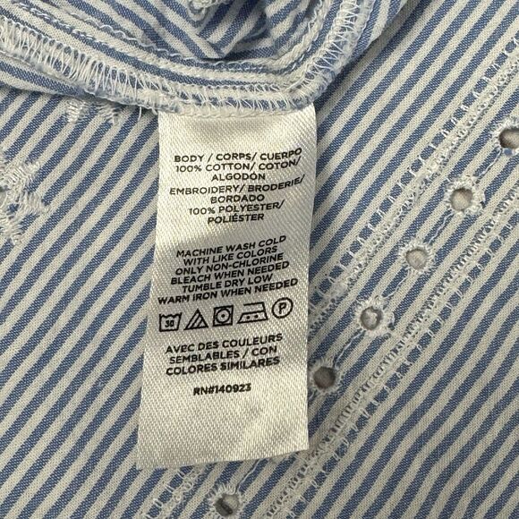Loft Top Women's Size XL Blue White Striped Button Up Embroidered Eyelet Ruffles - Picture 4 of 7